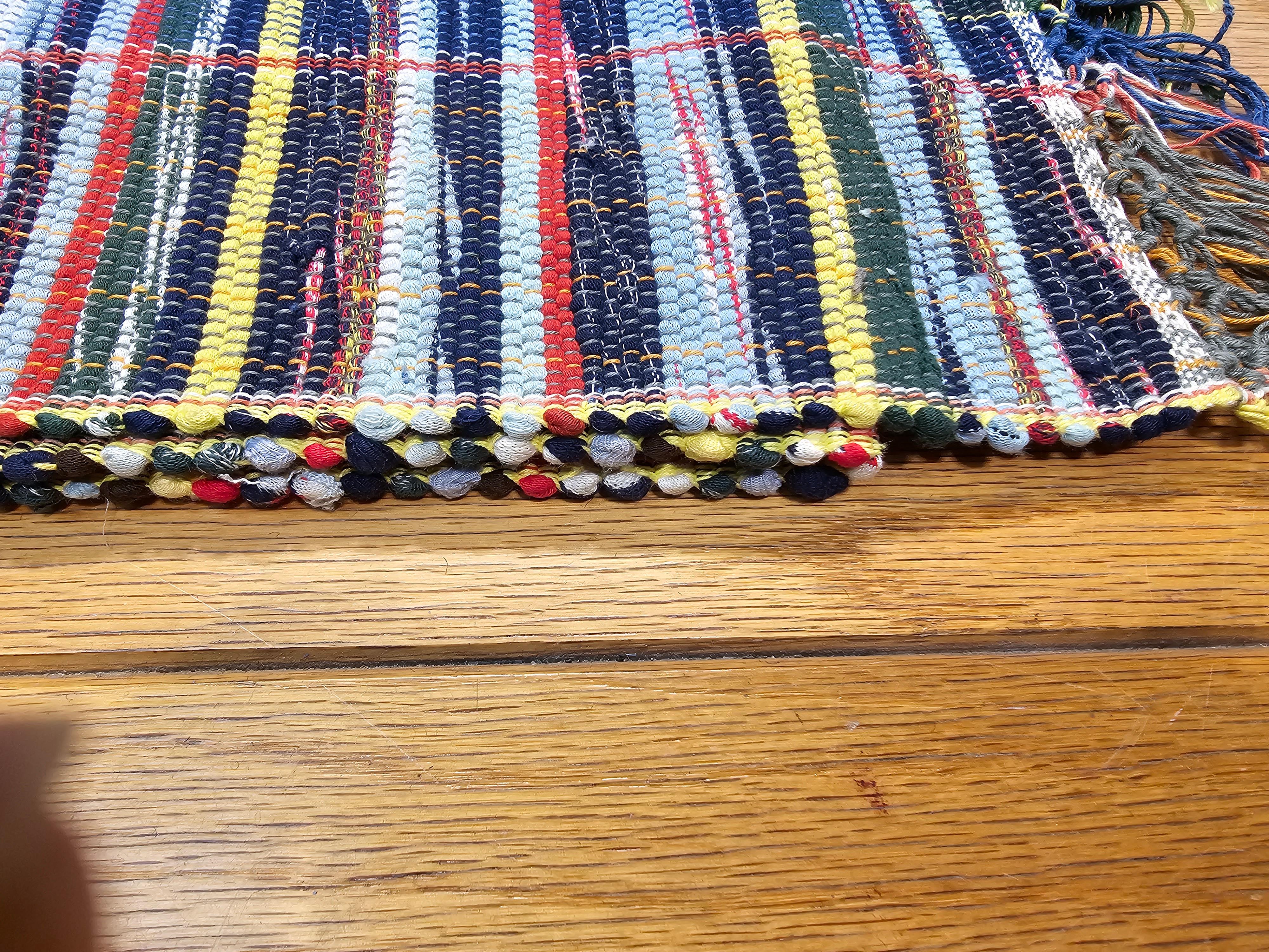 Vintage American Rag Long Runner in Stripe Pattern in Navy, Blue, Yellow, Red For Sale 1