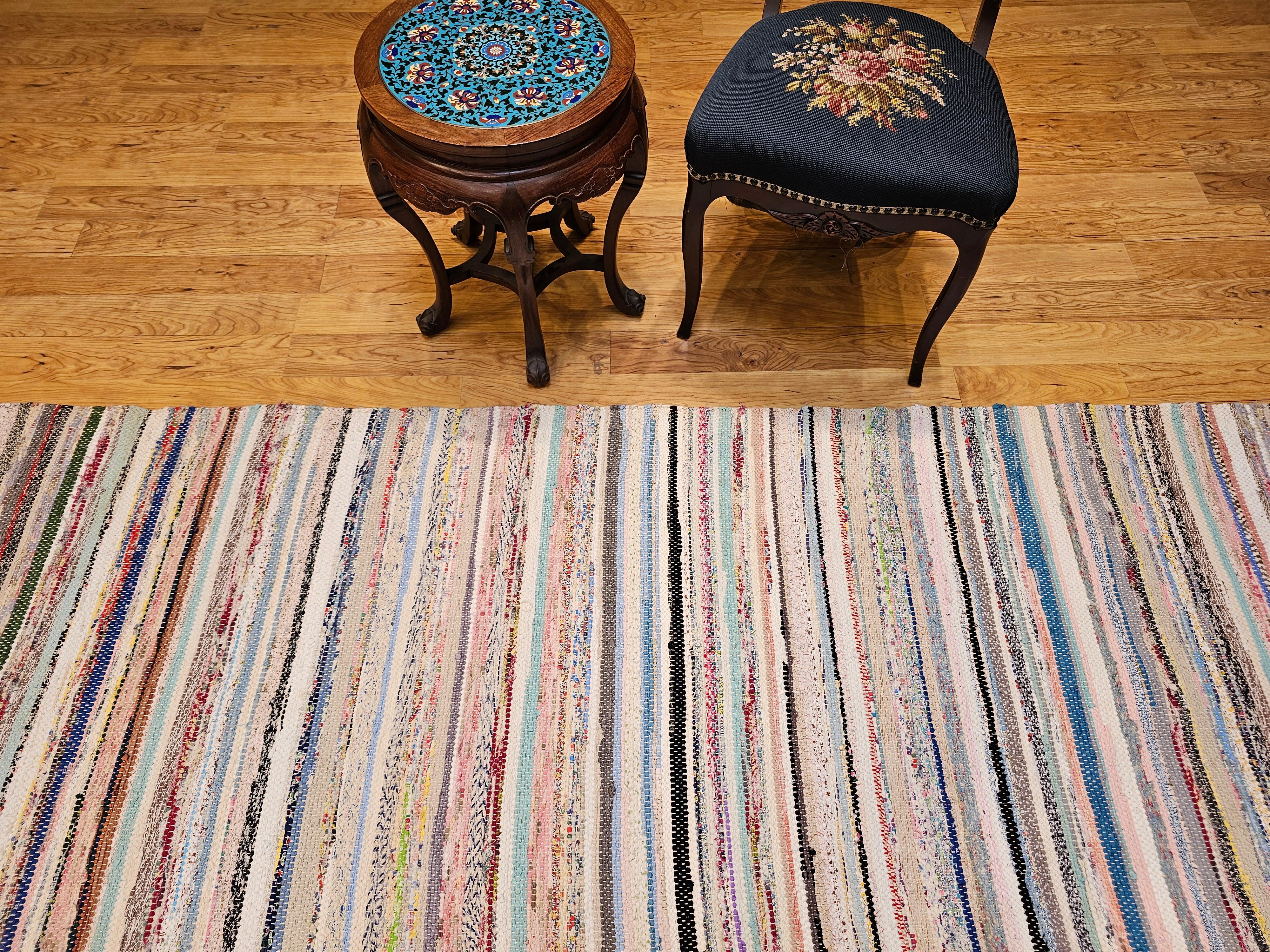 American Rag Rug d'epoca a bande di tonalità della terra ispirato ai Rug & Kilim scandinavi in vendita 8