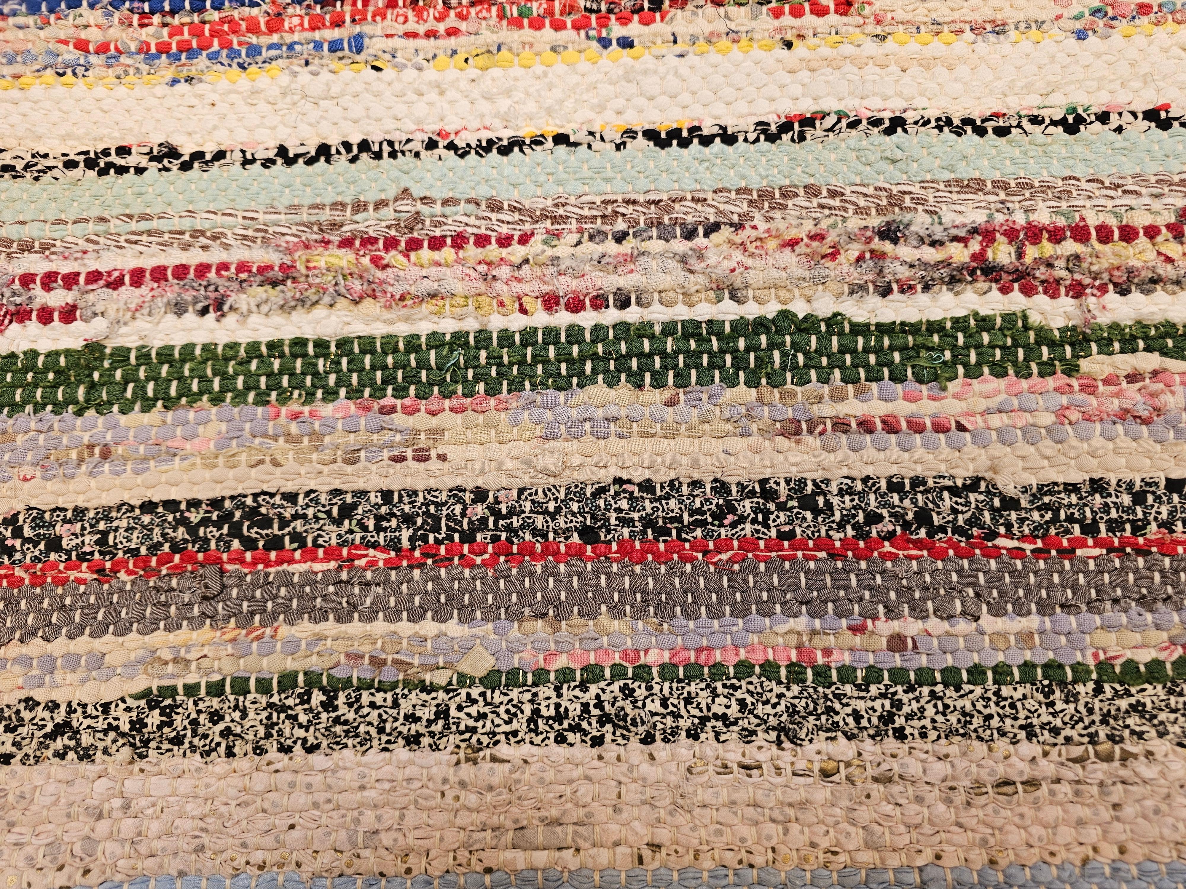 Lana American Rag Rug d'epoca a bande di tonalità della terra ispirato ai Rug & Kilim scandinavi in vendita