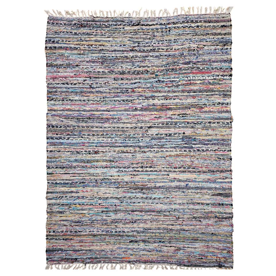 Vintage American Rag Rug in Stripe Pattern in Ivory, Blue, Pink, Green ...