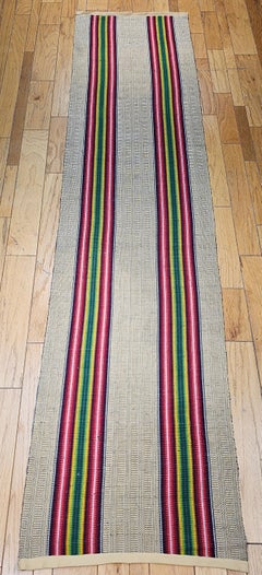 Early 20th Century American Rag Runner in Rainbow Stripe Design in Tan, Green