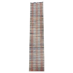 Vintage American Rag Runner, Hand-Woven Cotton, Red Stripe Pattern, 3' x 13'