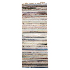 Vintage American Rag Runner, Handwoven Multicolor Narrow Stripe Pattern, 3’ x 8’