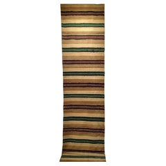 Vintage American Rag Runner, Handwoven Multicolor Stripe Pattern, 3’ x 12’