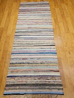 Vintage American Rag Runner in Stripe Pattern in Blue, Green, Ivory, Red