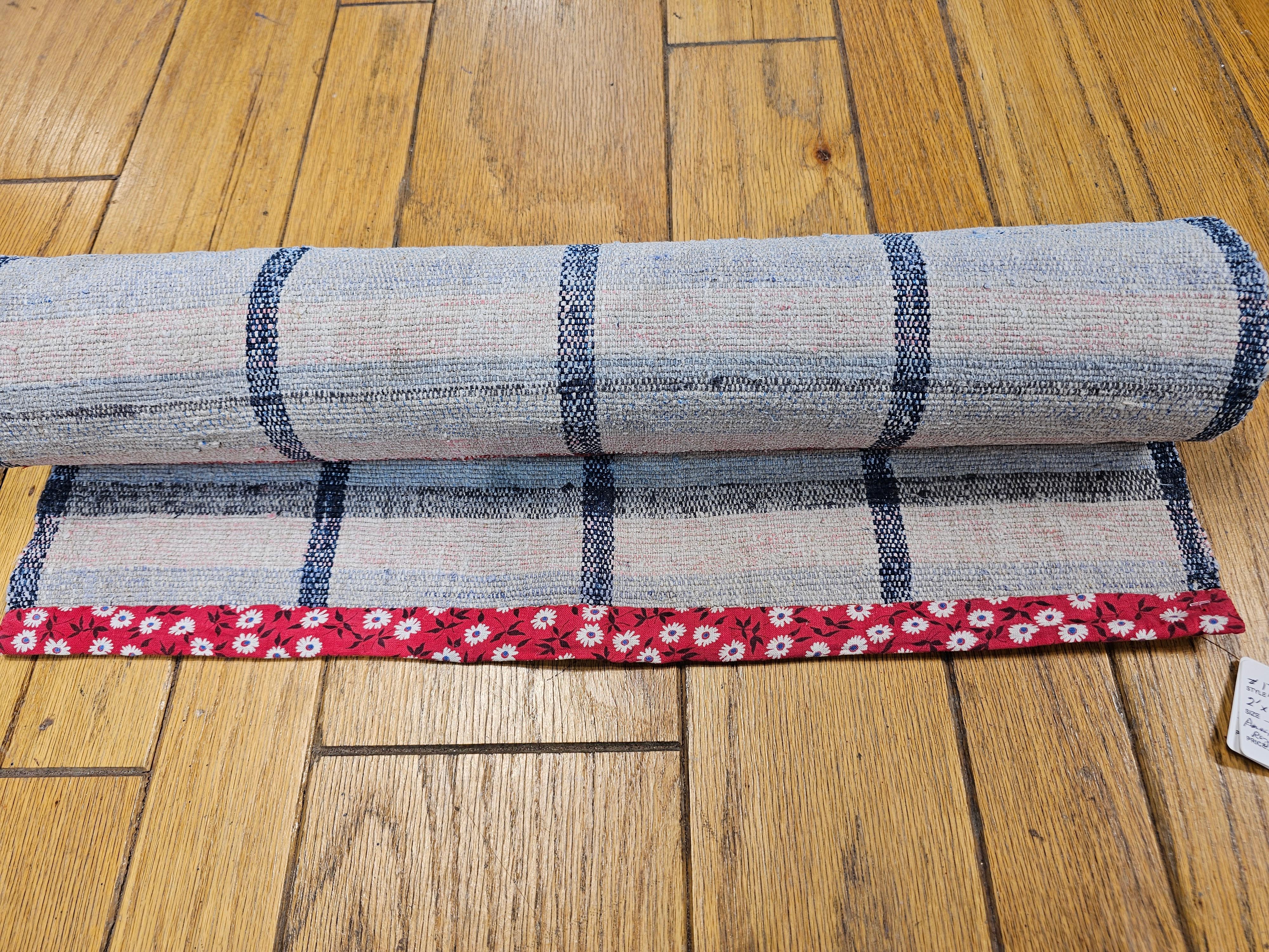 Vintage American Rag Runner in Stripe Pattern in Cream, Blue,  Red, and Pink For Sale 6