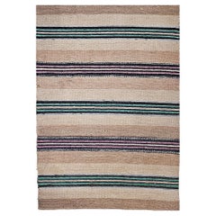 Tapis Rag Runner américain vintage à motif rayé en vert, rose, brun clair, crème