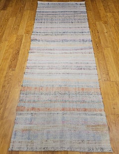 Vintage American Rag Runner in Stripe Pattern in Ivory, Pink, Blue, Green