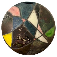 Vintage American Raku Pottery Weed Pot, Signed, 1999