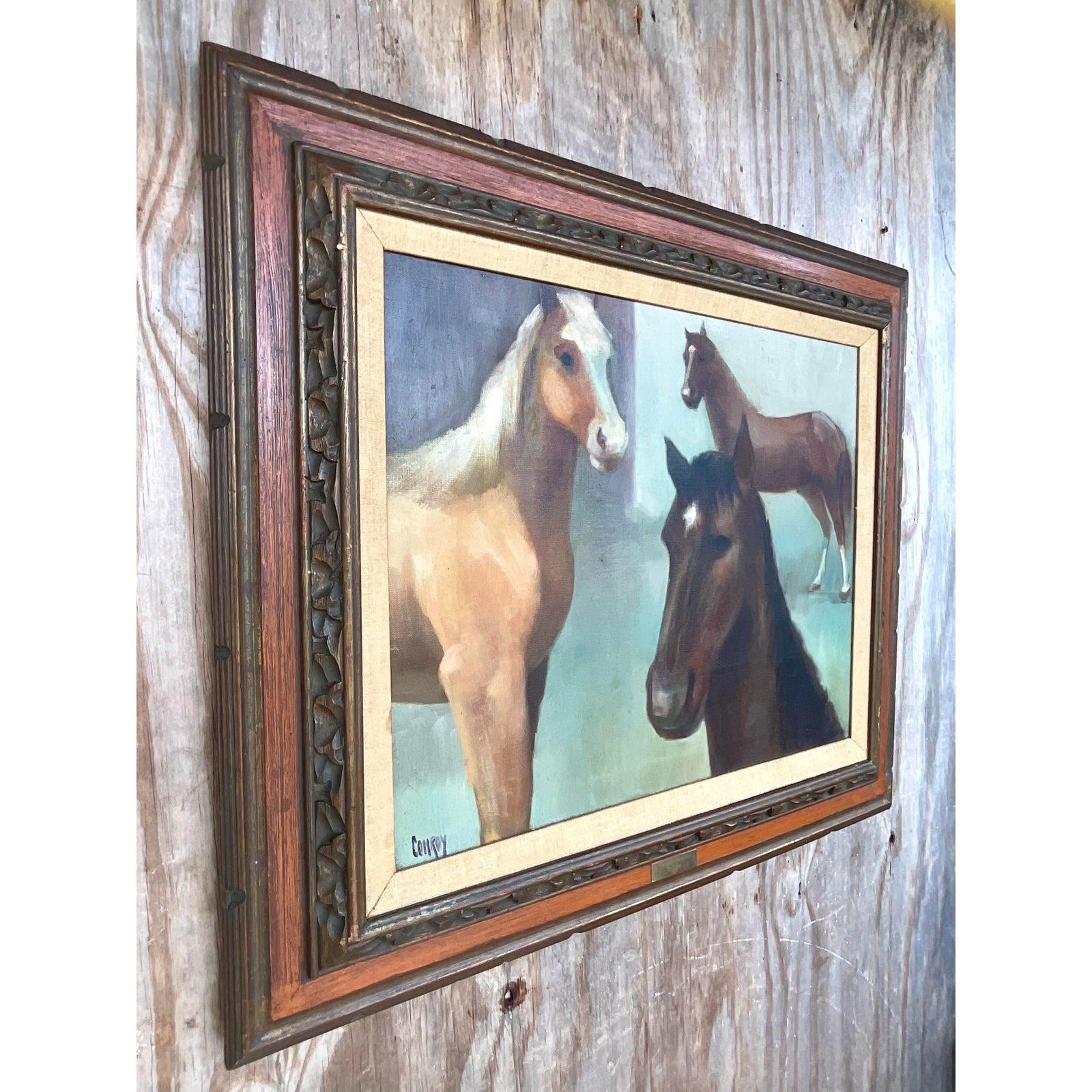 North American Vintage American School Equestrian Painting of Horses, Signed For Sale