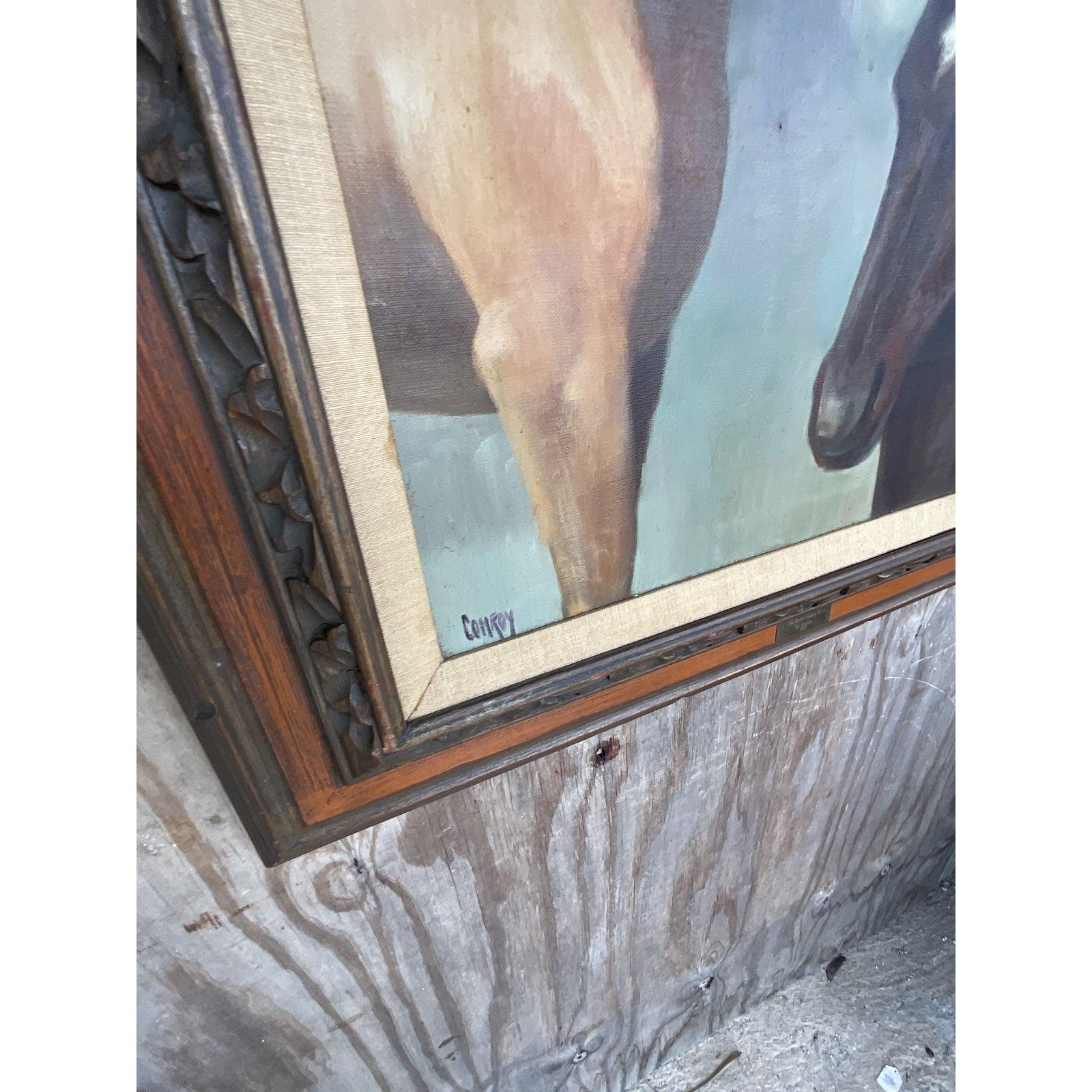20th Century Vintage American School Equestrian Painting of Horses, Signed For Sale