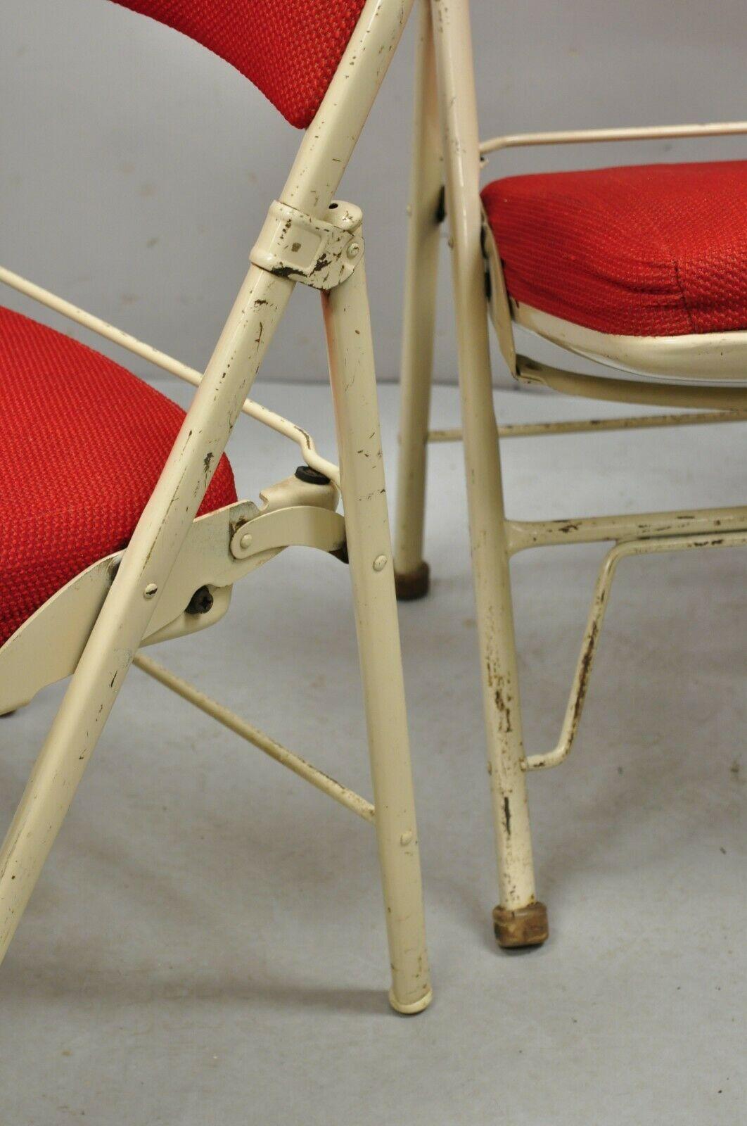 Vintage American Seating Metal Frame Red Upholstered Folding Chairs, Set of 4 For Sale 1