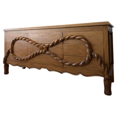 Vintage American sideboard, sculpted wood rope twist & tasseled front 1970s 80s