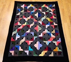 Vintage American Silk & Velvet Log Cabin Quilt