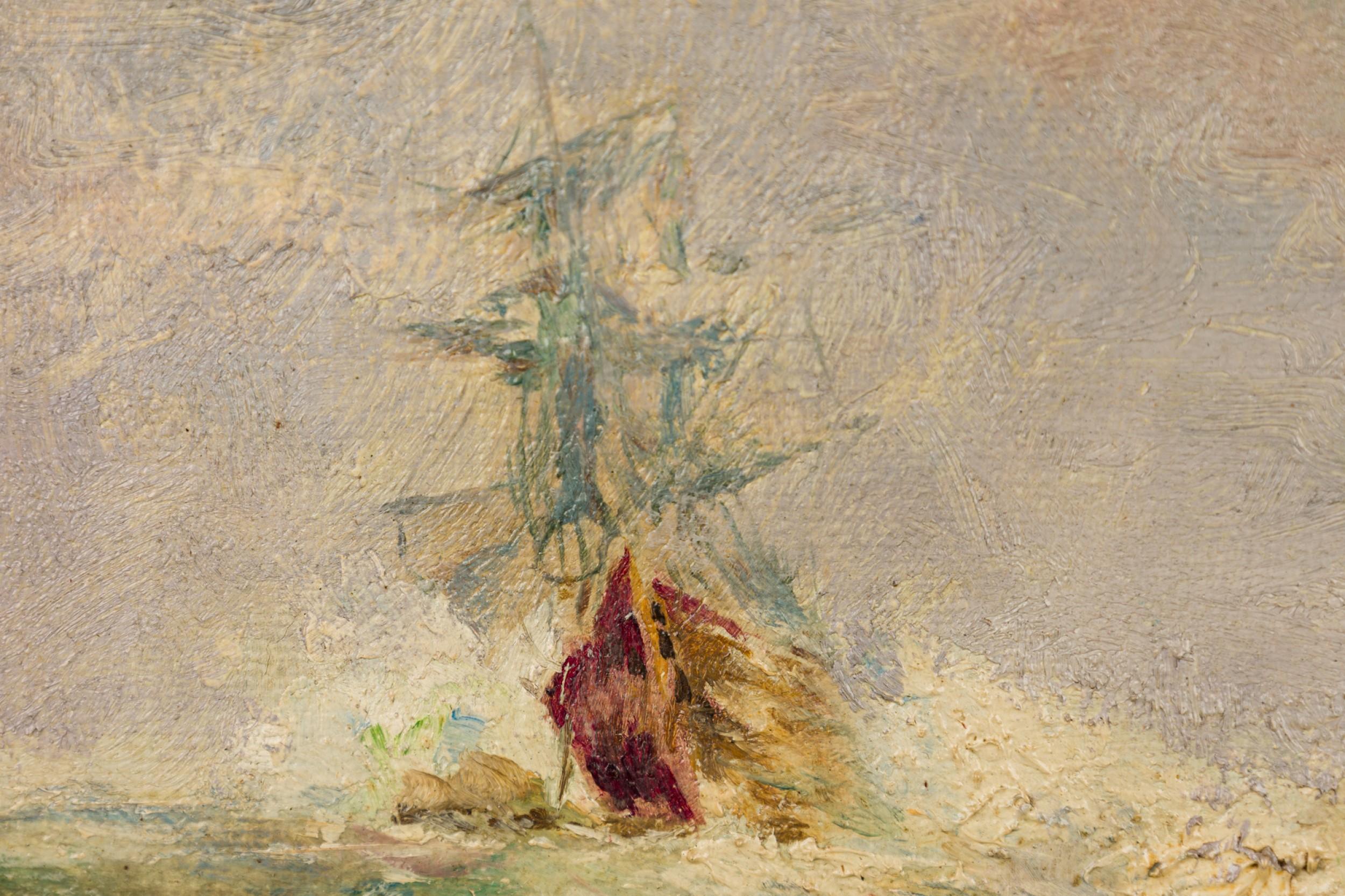 Petit naufrage américain en mer, peinture à l'huile dans un cadre en bois doré Bon état - En vente à Queens, NY