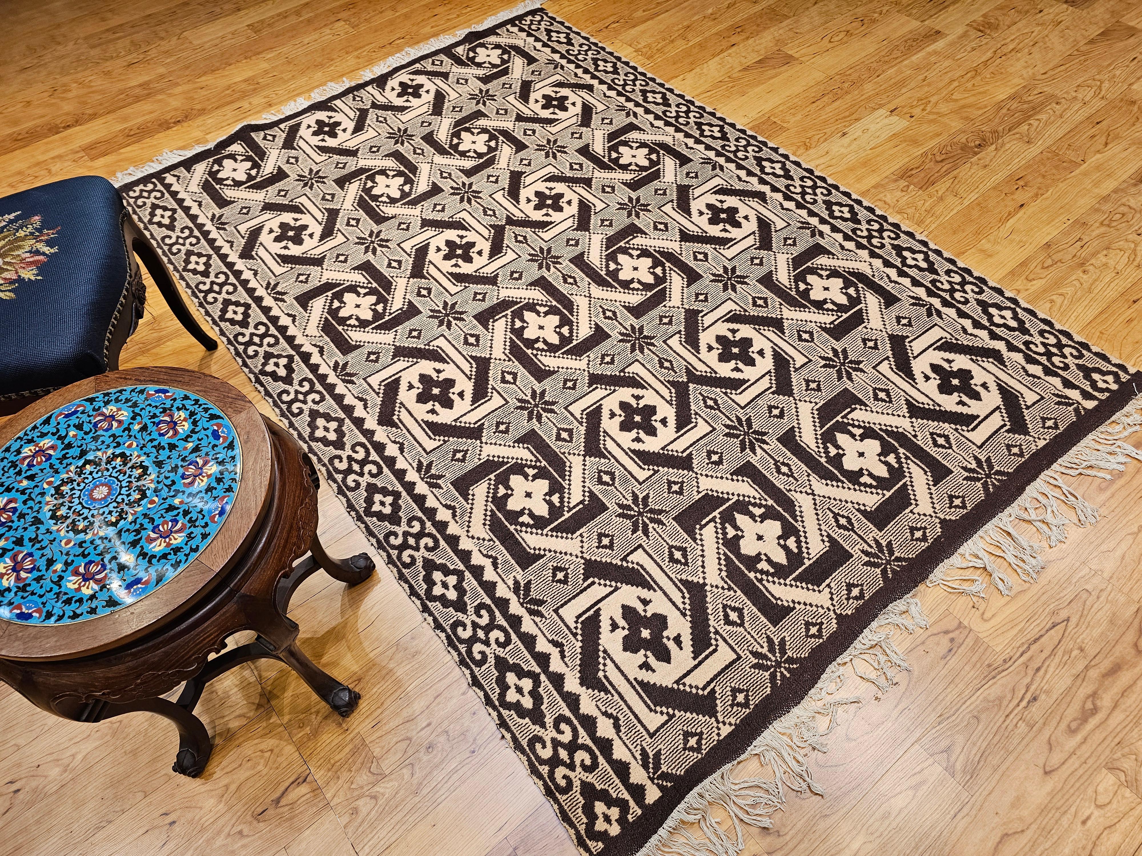 Vintage Southwestern Hand Woven Flat Weave Kilim Area Rug in Gray, Ivory & Brown For Sale 3