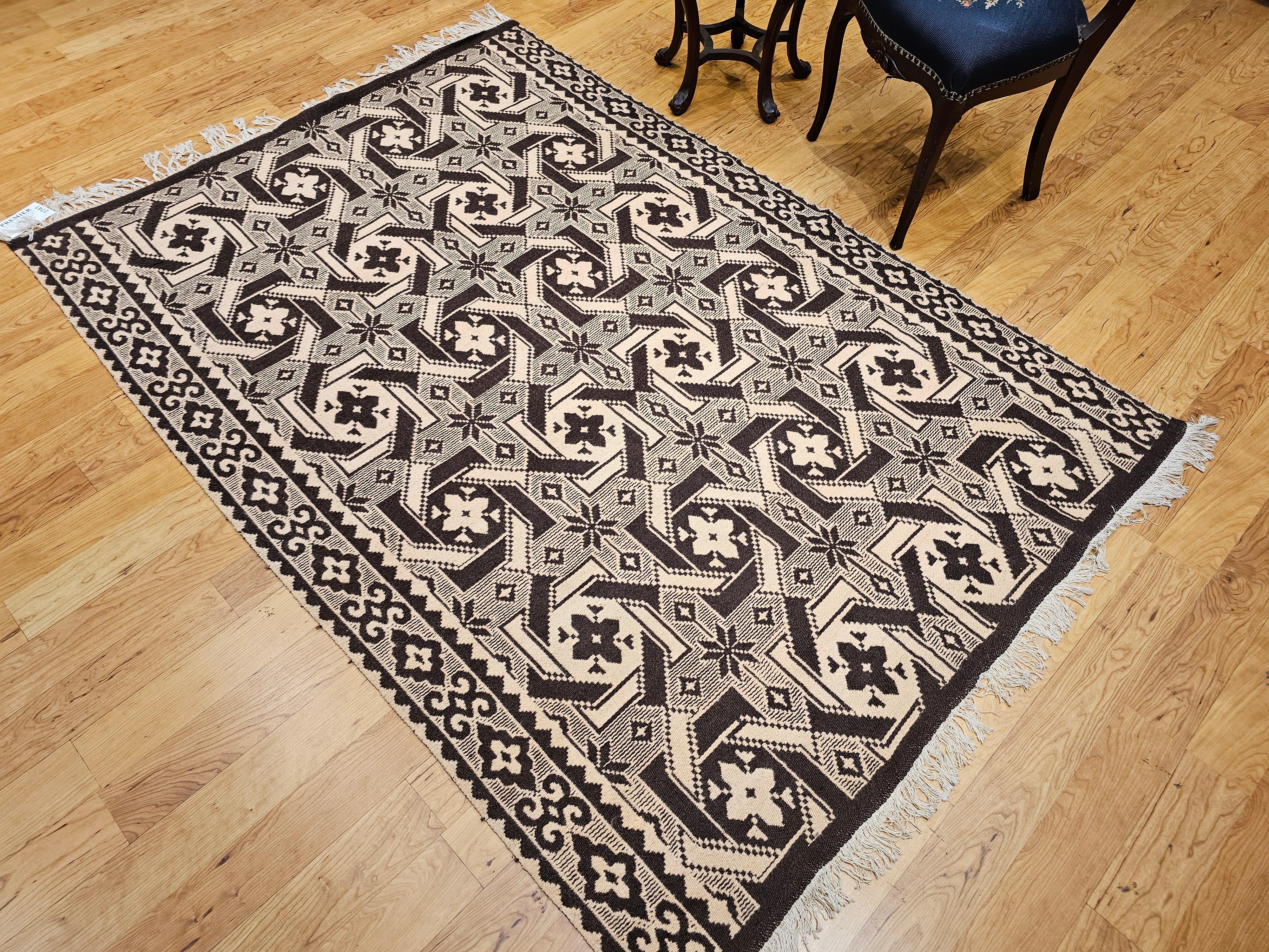Wool Vintage Southwestern Hand Woven Flat Weave Kilim Area Rug in Gray, Ivory & Brown For Sale