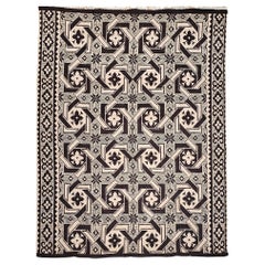 Vintage Southwestern Hand Woven Flat Weave Kilim Area Rug in Gray, Ivory & Brown