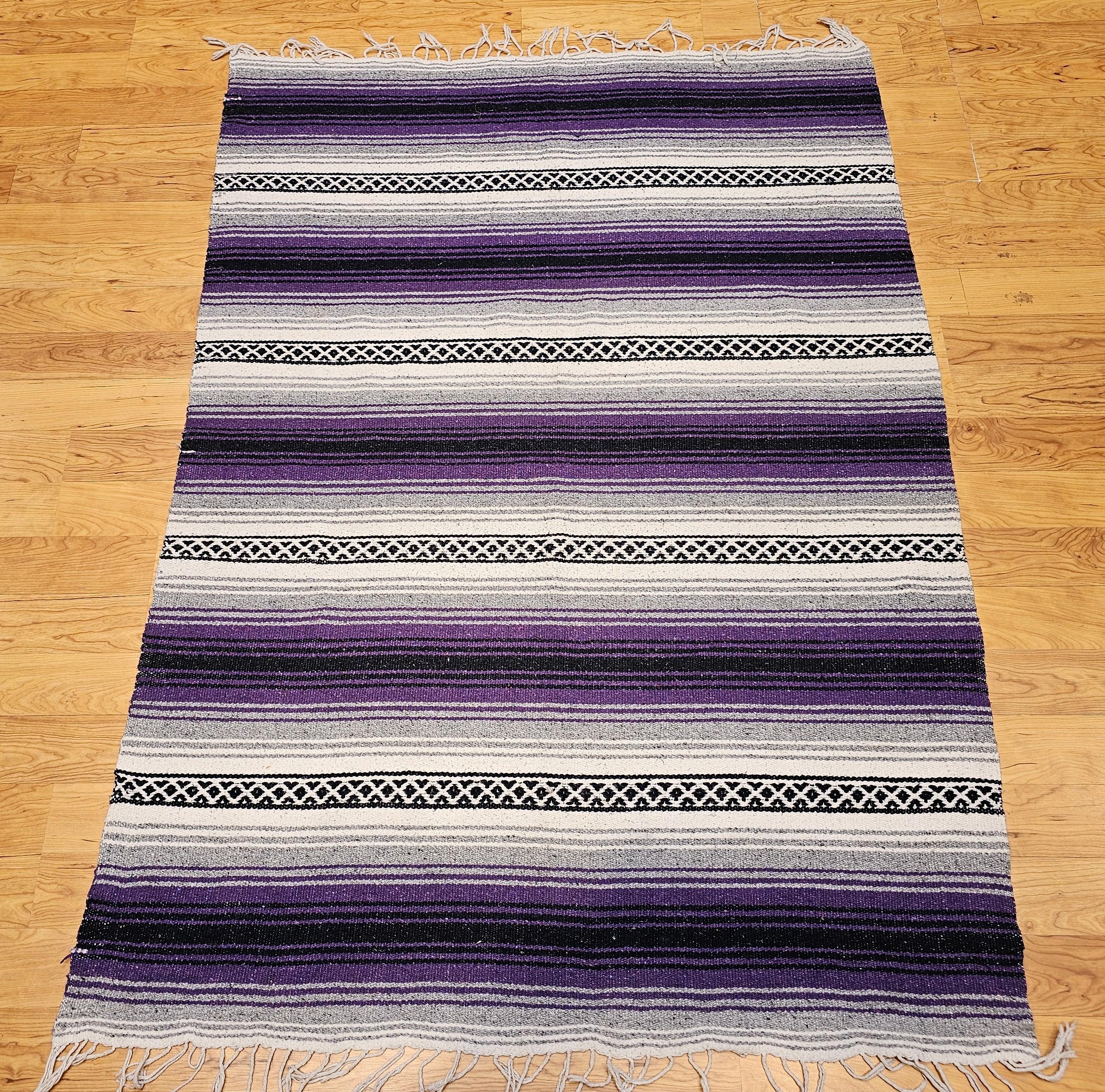 Vintage Southwestern Kilim Area Rug in Lavender, Gray, Black & Ivory Stripes For Sale 4
