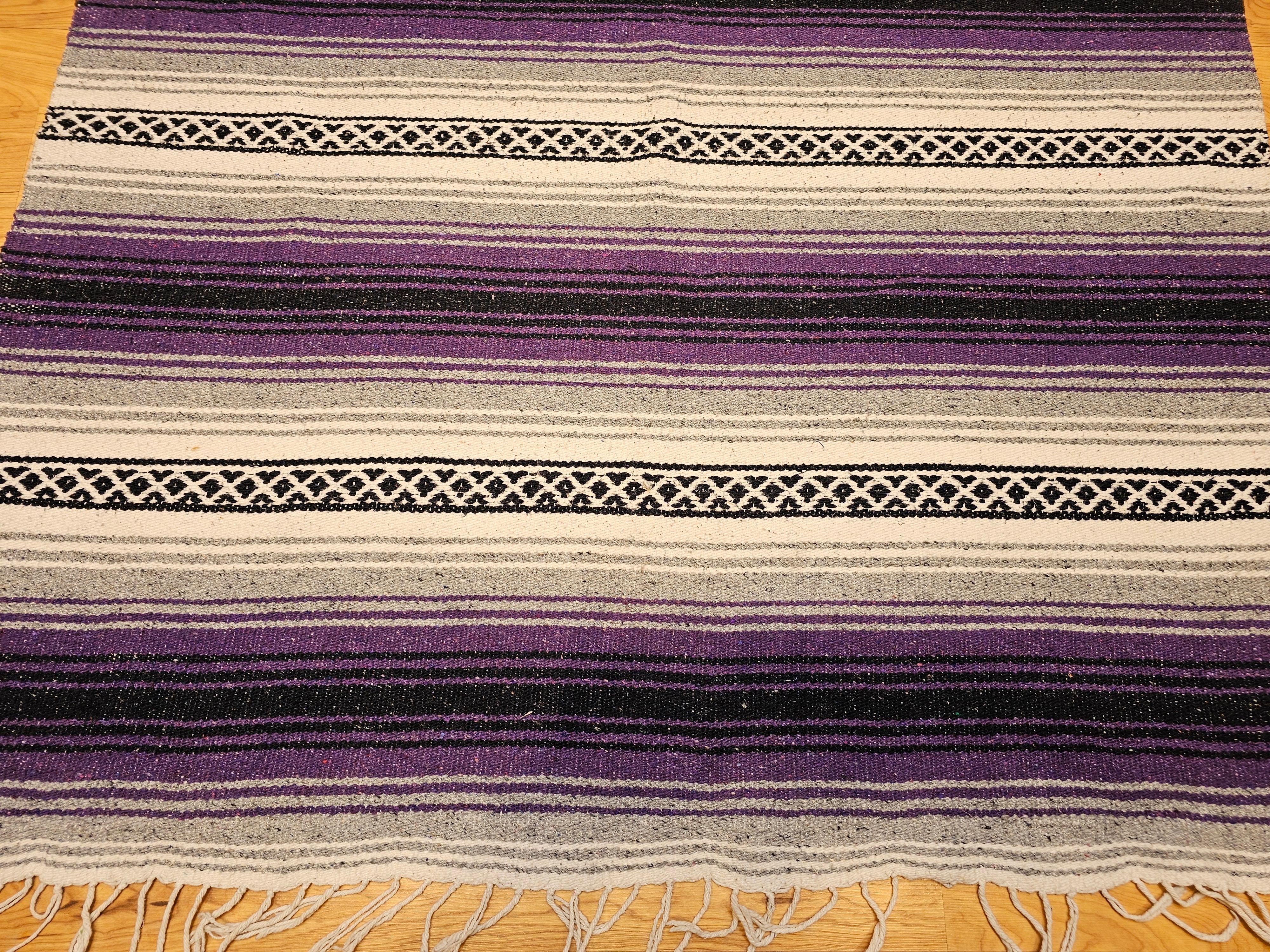 Hand-Woven Vintage American Southwestern Kilim in Lavender, Black, Gray, Ivory For Sale