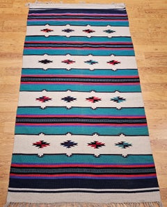 Rug & Kilim Vintage Américain du Sud-Ouest en Ivoire, Vert, Rouge, Violet, Noir