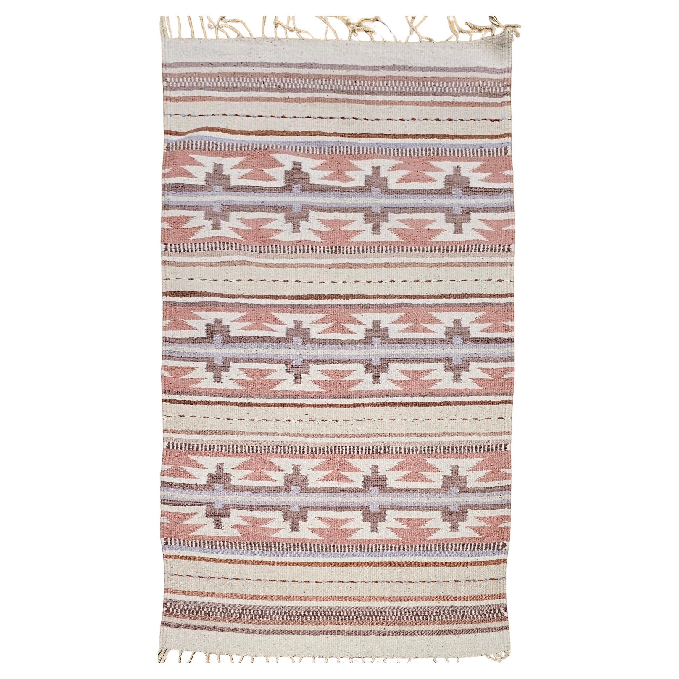 Vintage Southwestern-Style Flat Weave Kilim  in Gray, Ivory, Pink & Brown
