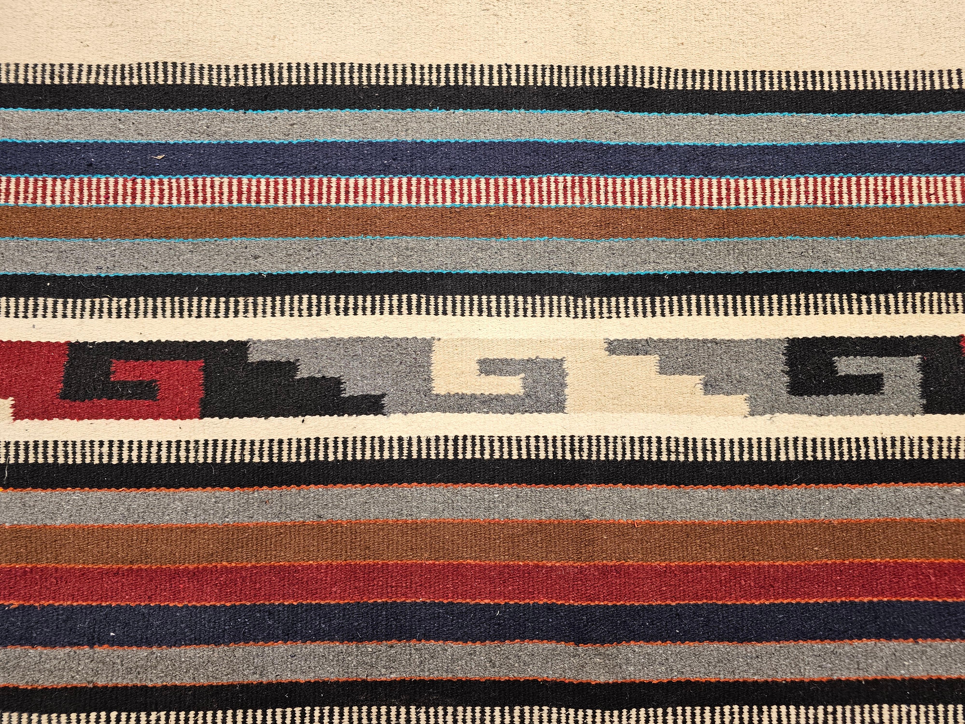 Vintage American Southwestern Saltillo Kilim Rug in Ivory, Burgundy, Turquoise For Sale 4