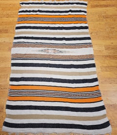 Vintage Southwestern Serape Blanket in Ivory, Tan, Orange & Black Band Pattern