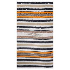 Vintage Southwestern Serape Blanket in Ivory, Tan, Orange & Black Band Pattern