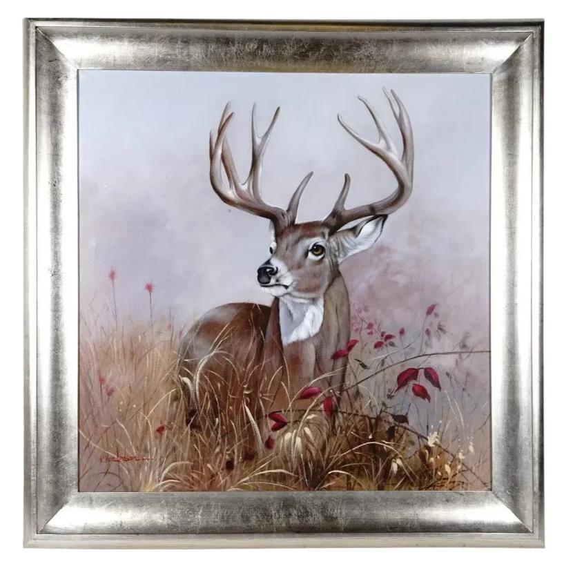Vintage American Stag Painting Signed R Henderson