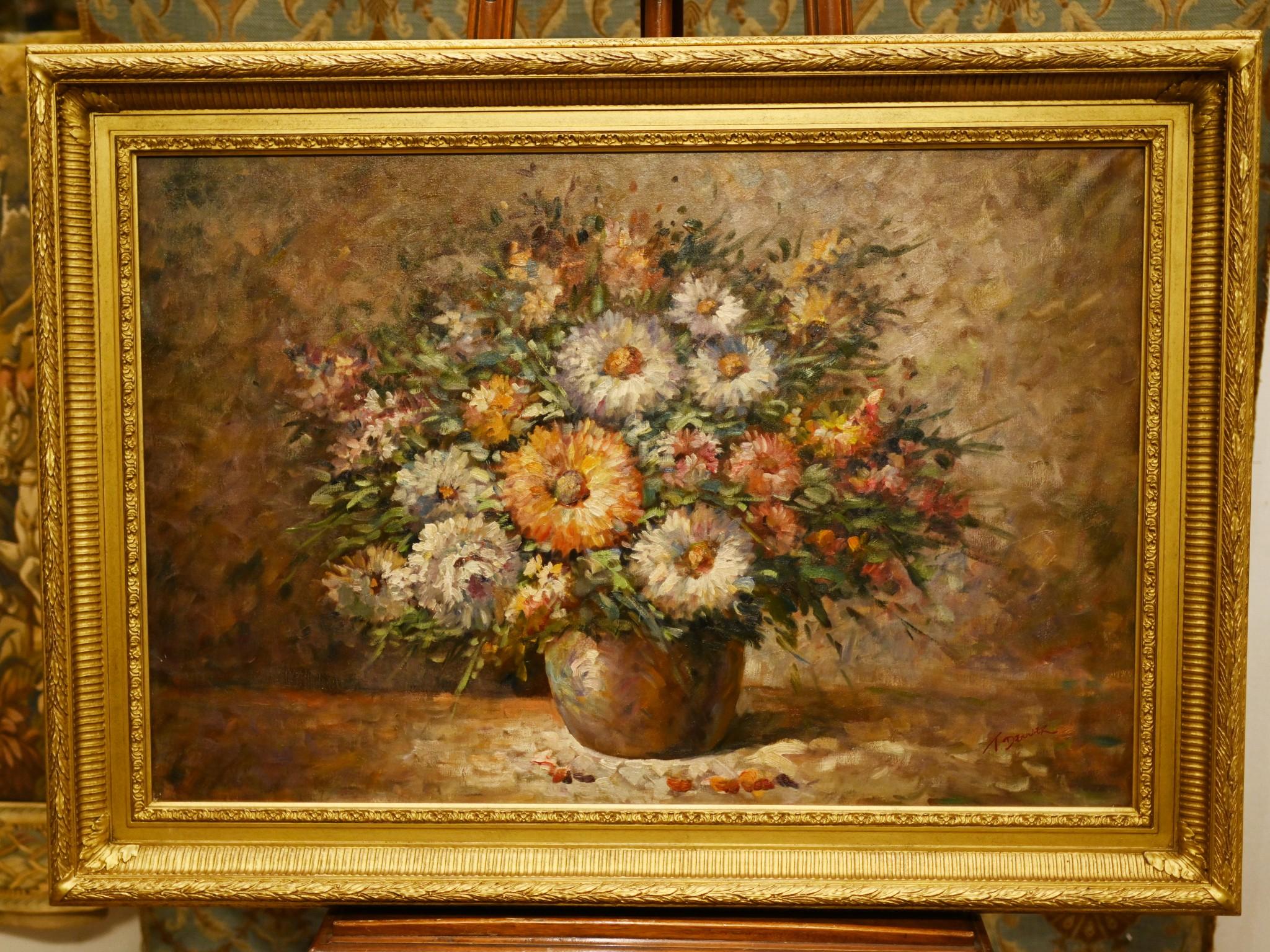 Characterful vintage American still life oil painting of a floral arrangement
Style is quite impressionist with the broad brushstroked and expressionism
Piece is signed Denver in bottom right corner - please see close up photo
Good size at almost