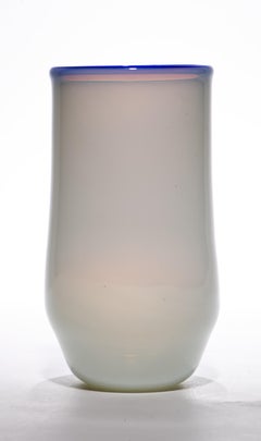 Vintage American Studio Art Glass Vase with Cobalt Blue Rim