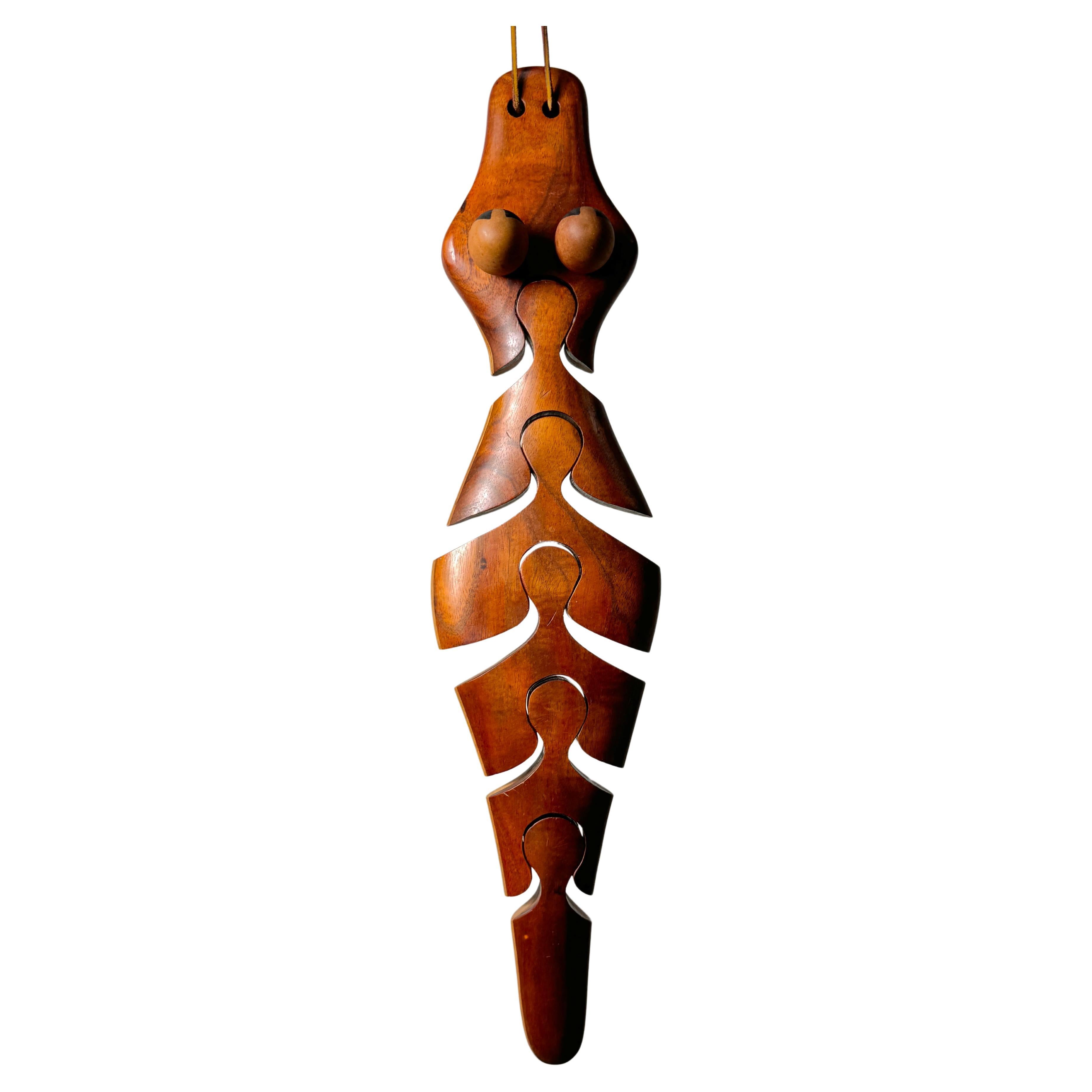 Vintage American Studio Craft Dean Santner Escultura rompecabezas de madera de caimán años 70