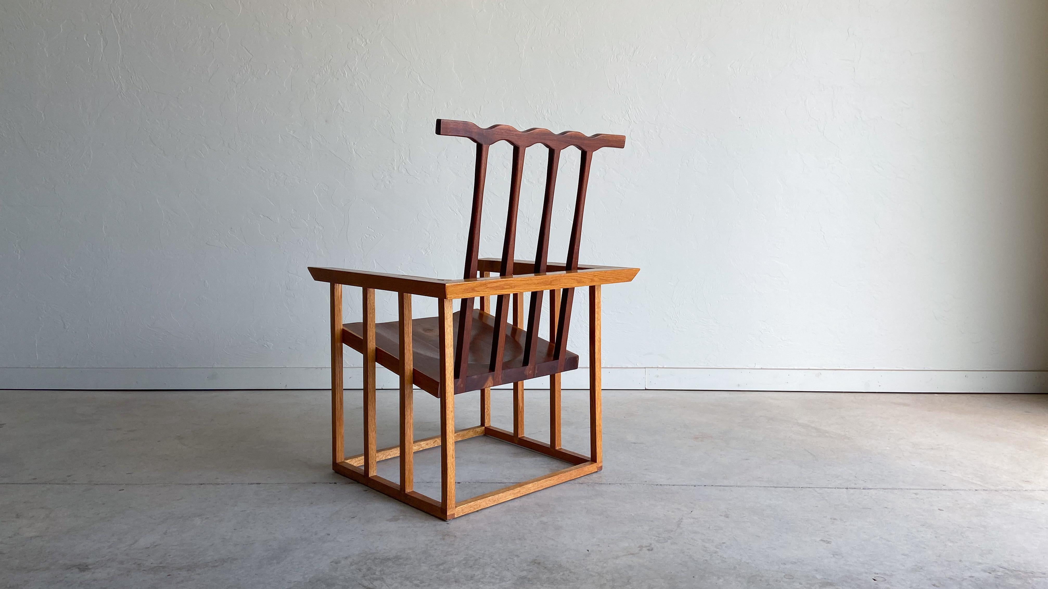 Modern Vintage American Studio Craft Oak and Walnut High Back Armchair For Sale