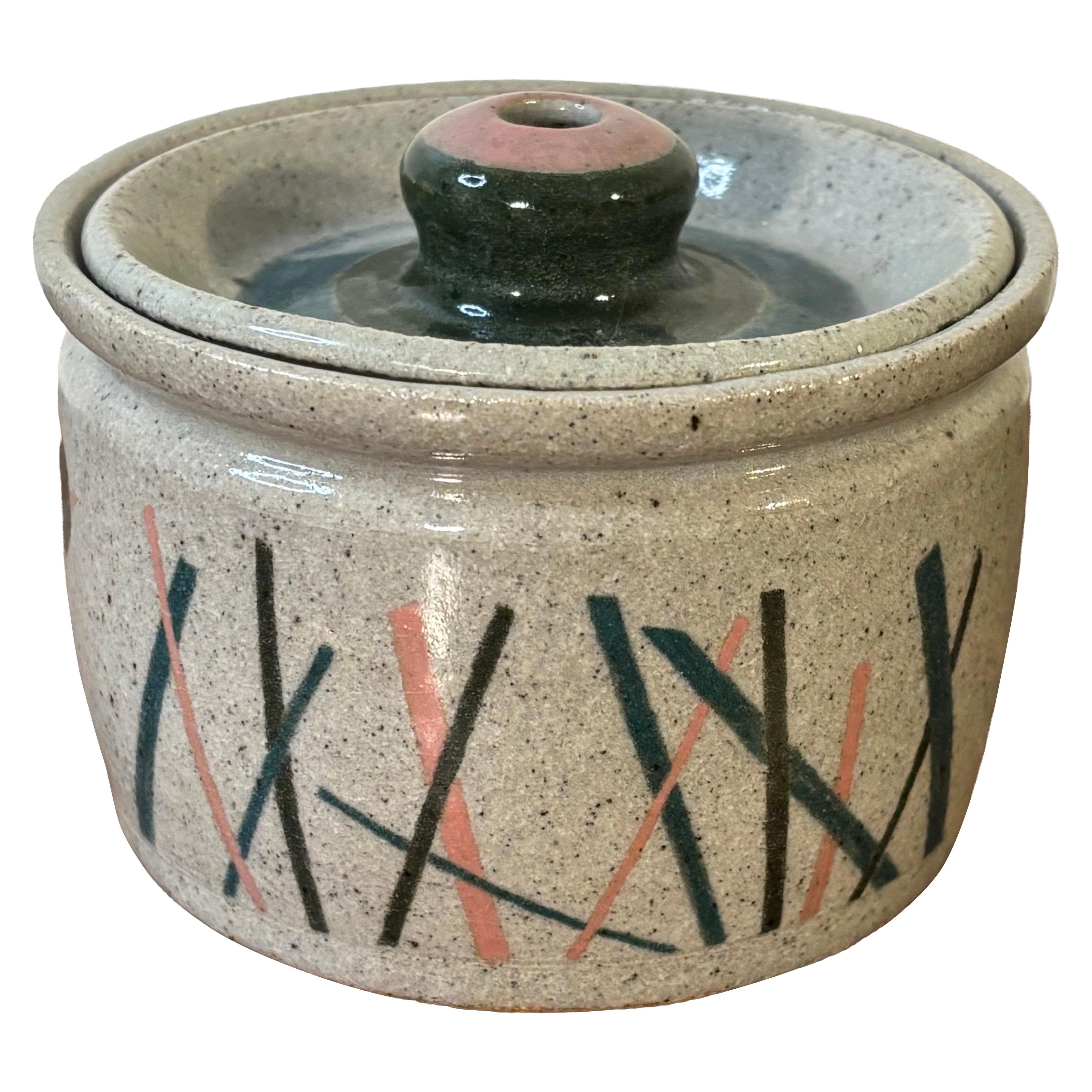 Vintage American Studio Earthenware Lidded Vessel, 1989