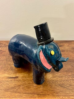 Vintage American Studio Pottery Folk Art Elephant Sculpture, Signed