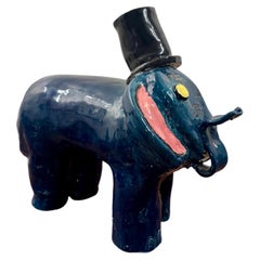 Vintage American Studio Pottery Folk Art Elephant Sculpture, Signed