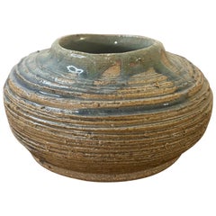Vintage American Studio Pottery Vase - Sculptural Form Blue Interior Signed
