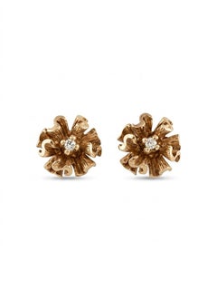 Vintage American Textured Flower Form 14K Rose Gold Stud Earrings - Circa 1960's