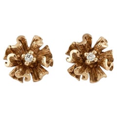 Vintage American Textured Flower Form 14K Rose Gold Stud Earrings - Circa 1960's
