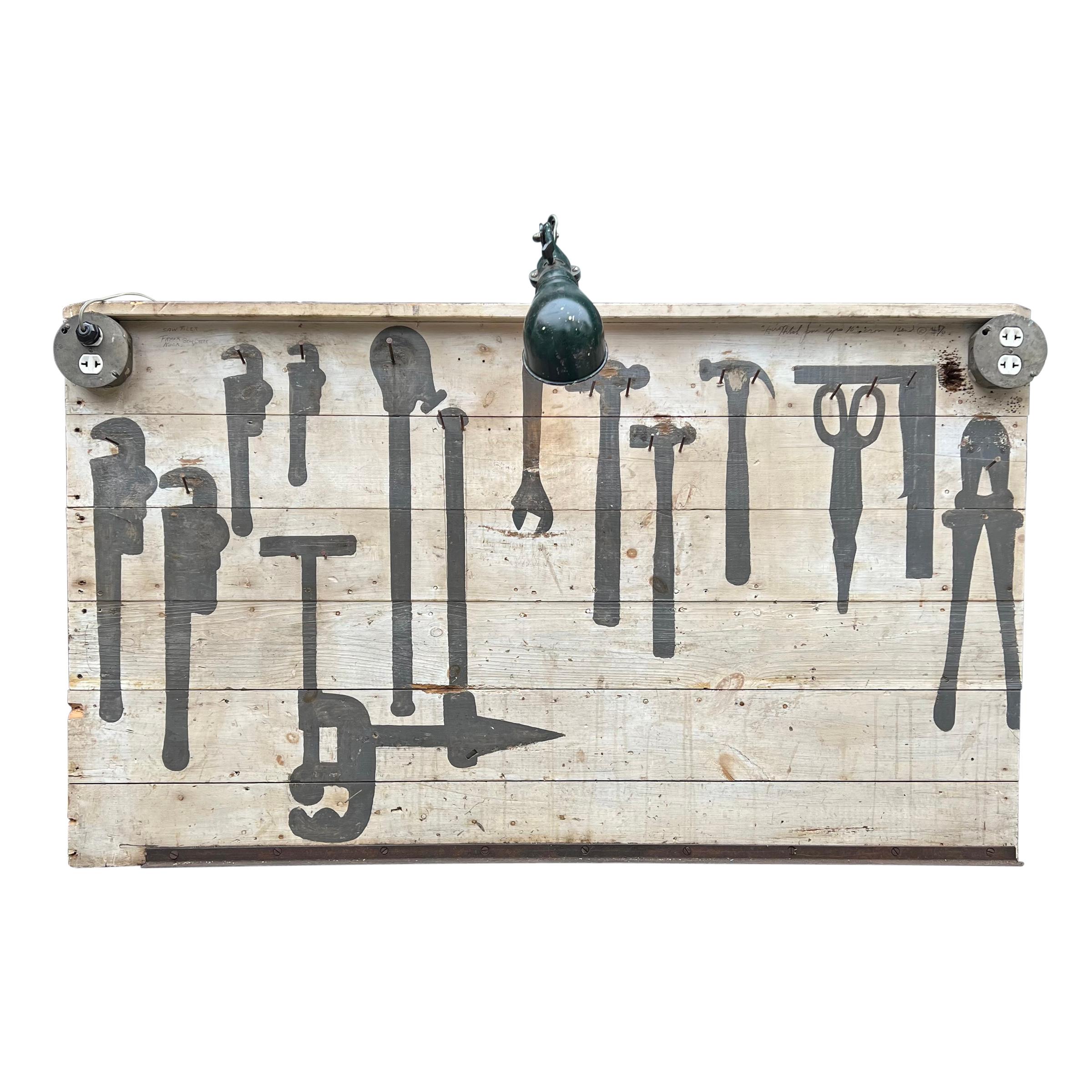 Folk Art Vintage American Tool Board with Light For Sale
