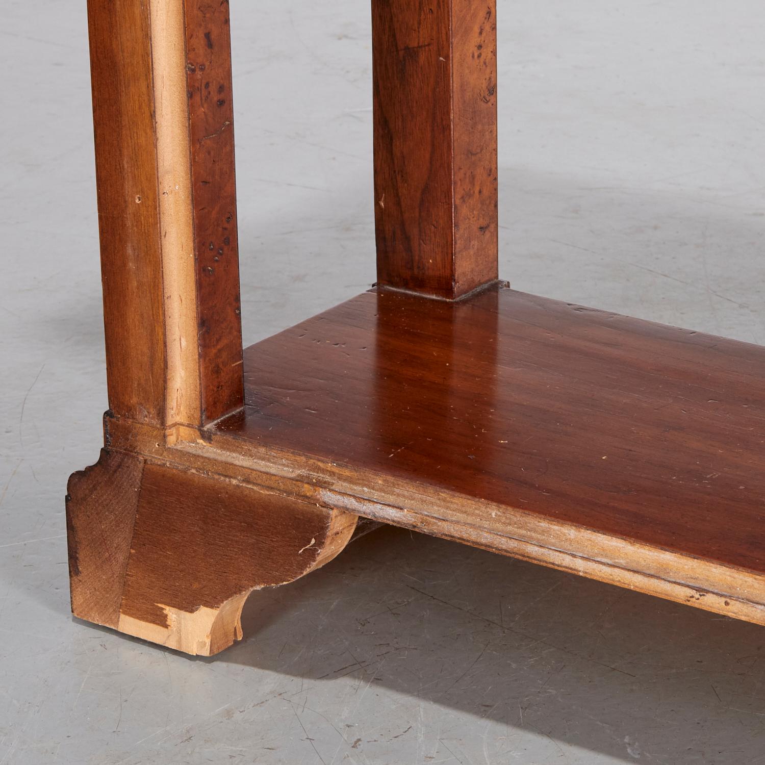 Amerikanischer Konsolentisch im Vintage-Stil, zweistufiger Tomlinson Furniture-Stil aus Wurzelholzfurnier (Mitte des 20. Jahrhunderts) im Angebot