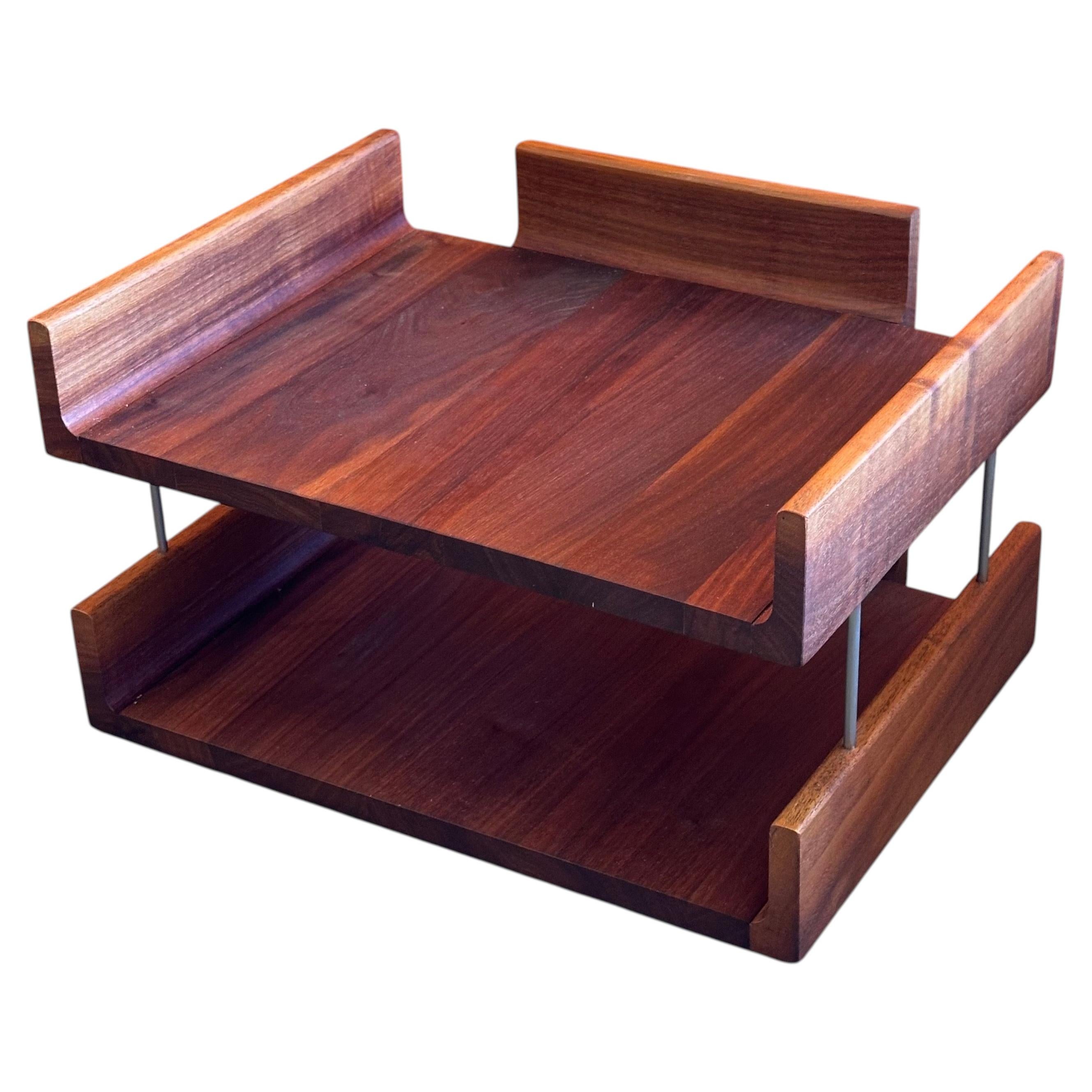 Vintage American Walnut 2-Tier Desk Organizer / Paper Tray by Shield Industries