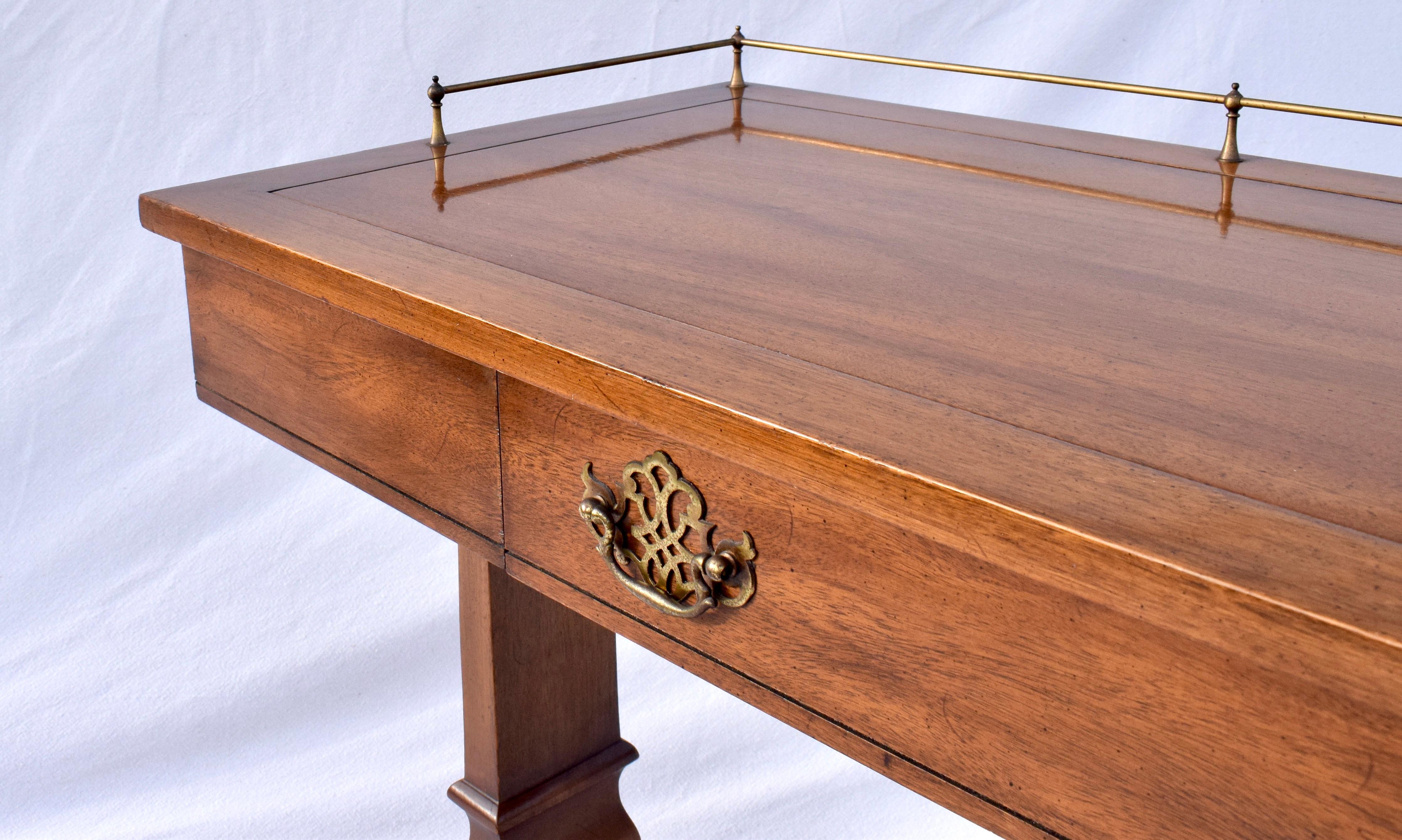 Brass Vintage American Walnut Console Table For Sale