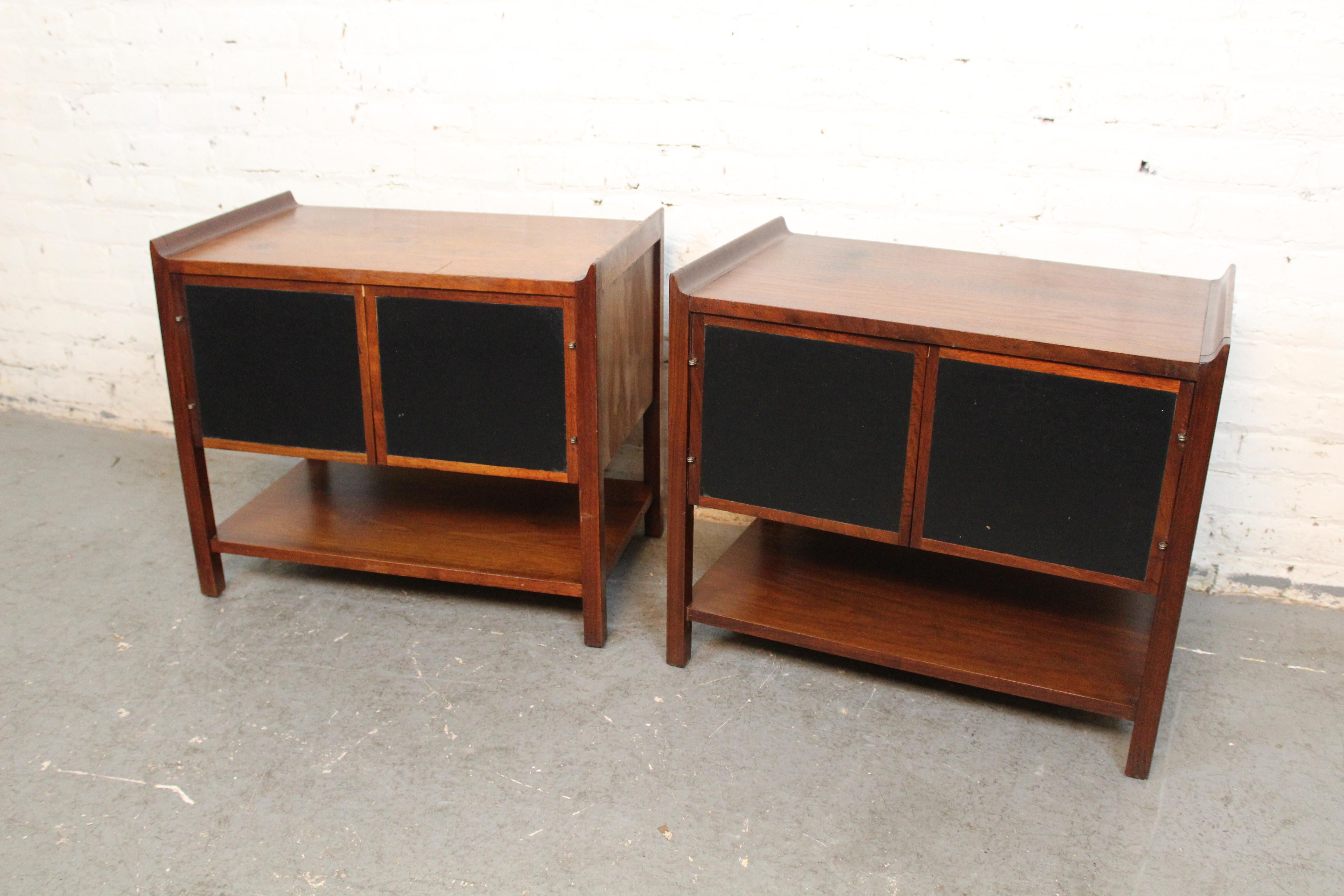 Vintage American Walnut + Leather Nightstands by Dillingham For Sale 7