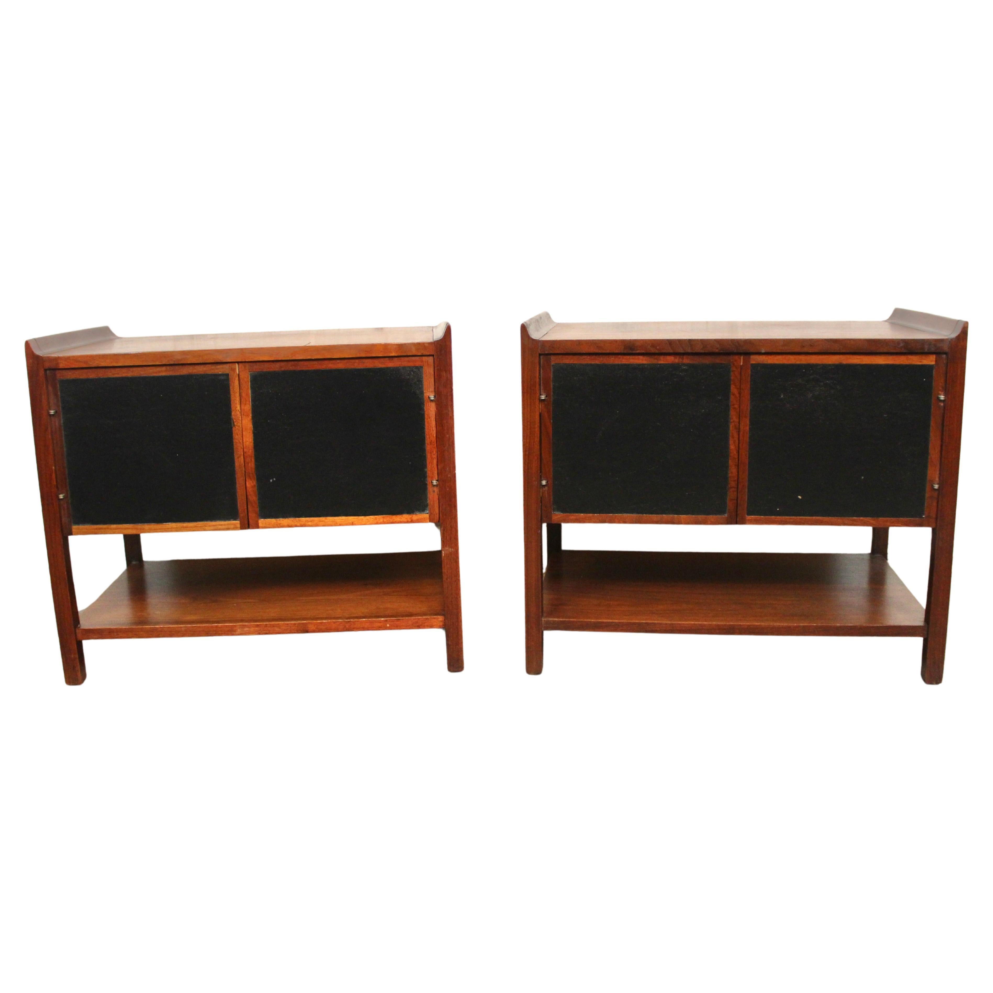 Vintage American Walnut + Leather Nightstands by Dillingham For Sale