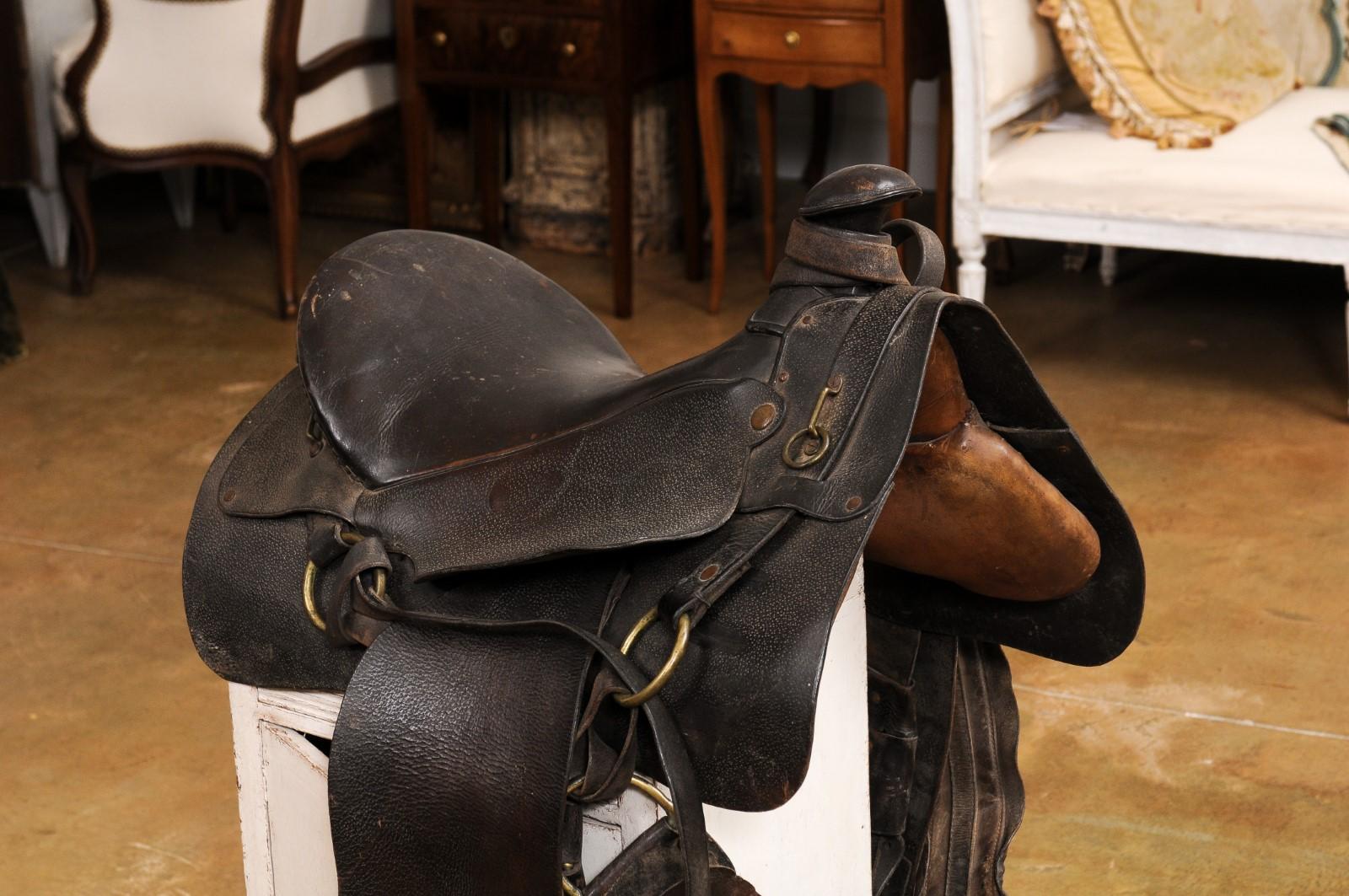 20th Century Vintage American Western Style Leather Saddle with Weathered Patina For Sale