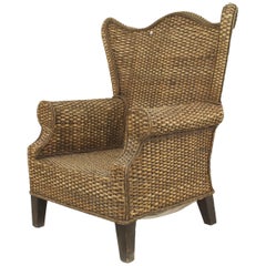 Vintage American Wicker Wing Chair in Natural Rattan, 20th Century