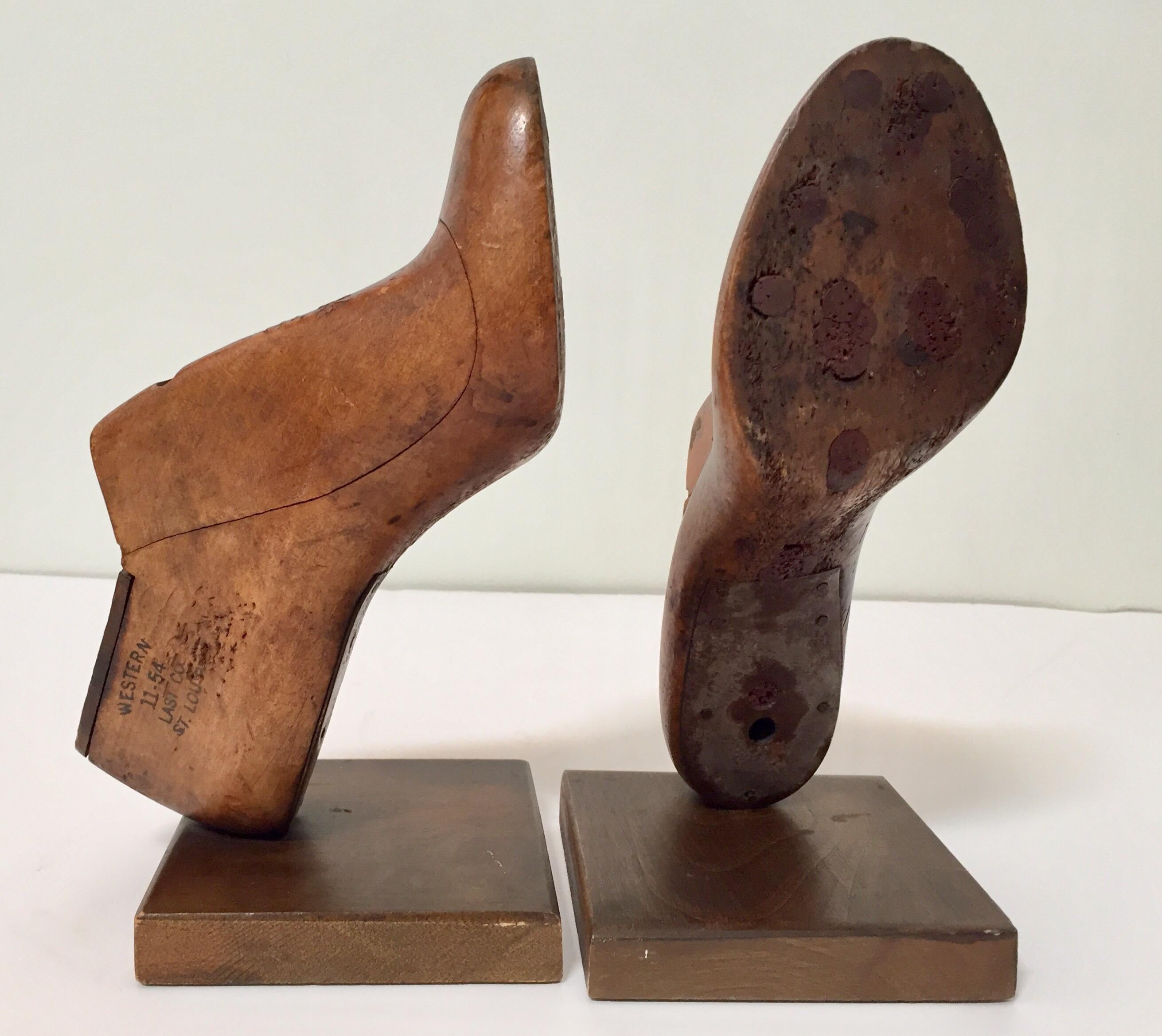 Vintage American Wood Shoe Molds by Western & Co Saint Louis Bookends 1