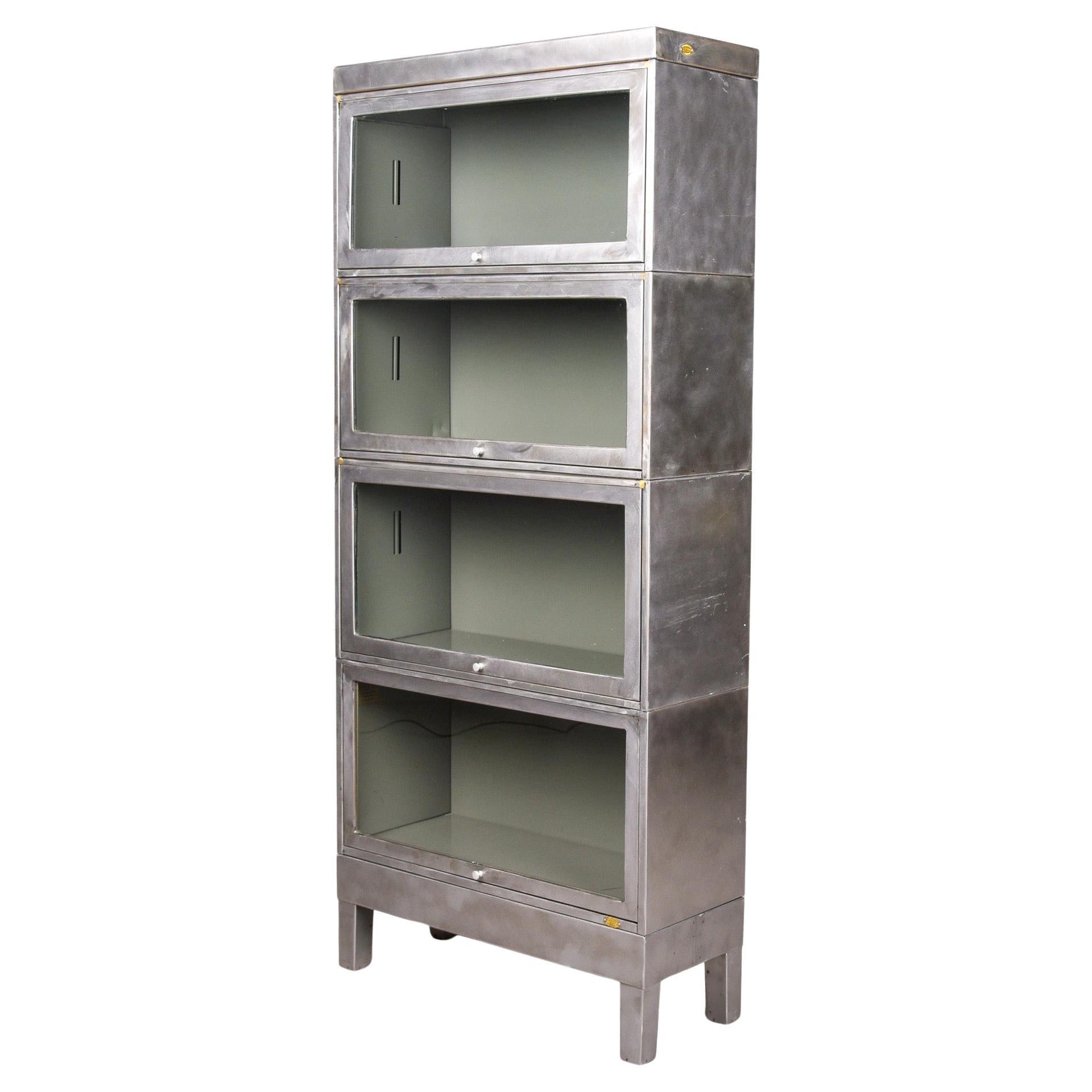 Vintage American World War II Era Industrial Stacked Metal and Glass Bookcase